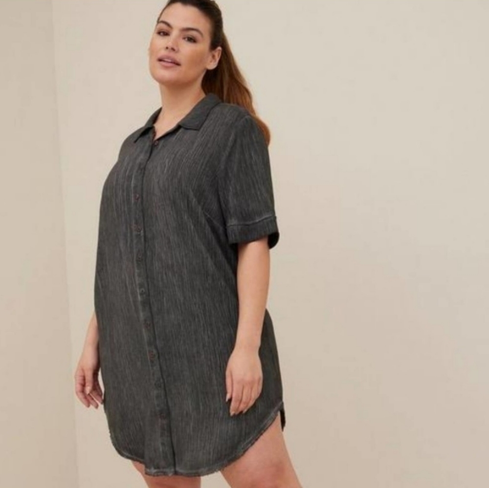 Torrid Gray Gauze Button Front Short Sleeve Cover Up Sleep Dress Plus